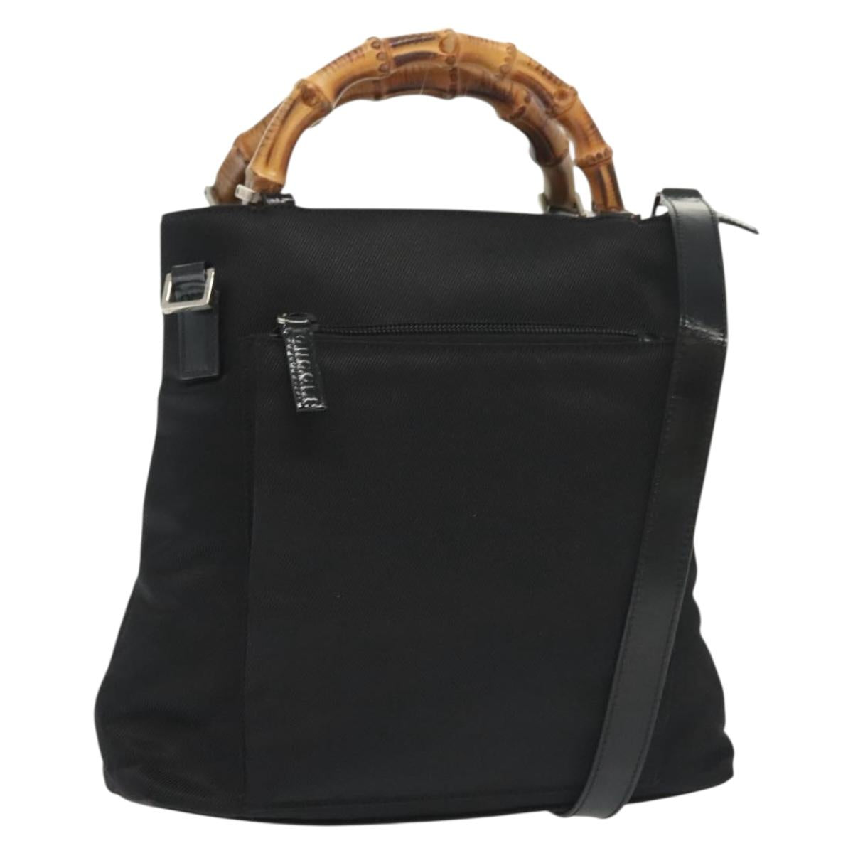 GUCCI Bamboo Hand Bag Nylon 2way Black Silver 000 2265 0581 Auth ep10773