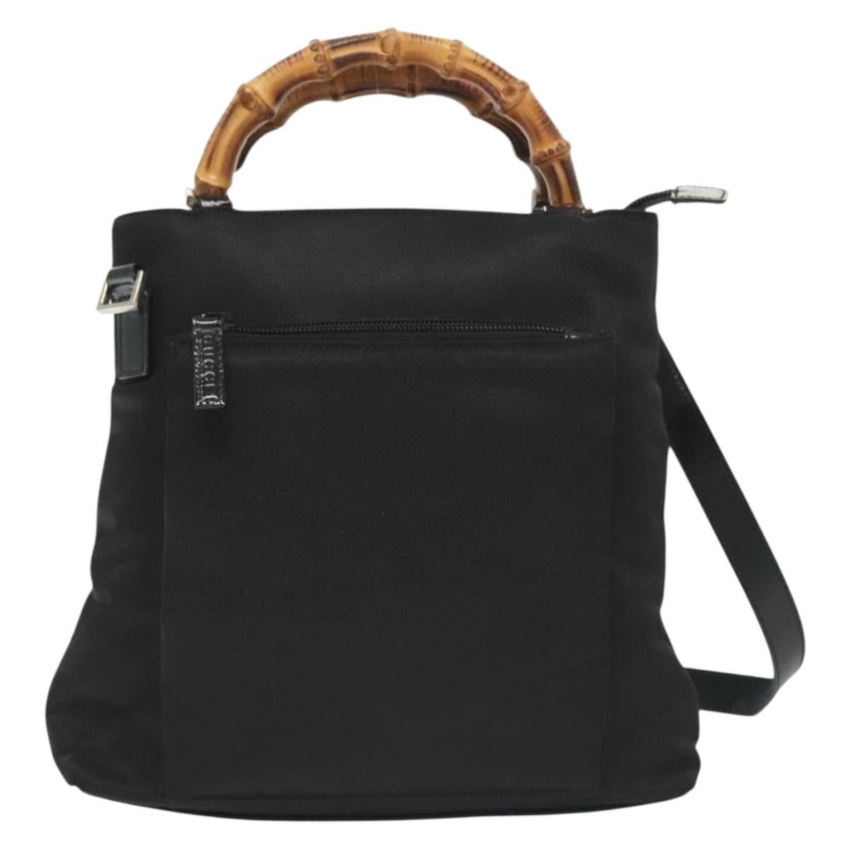 GUCCI Bamboo Hand Bag Nylon 2way Black Silver 000 2265 0581 Auth ep10773