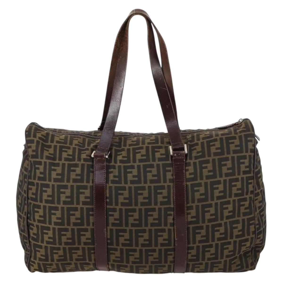 FENDI Zucca Canvas Boston Bag Black Brown Auth ep10777