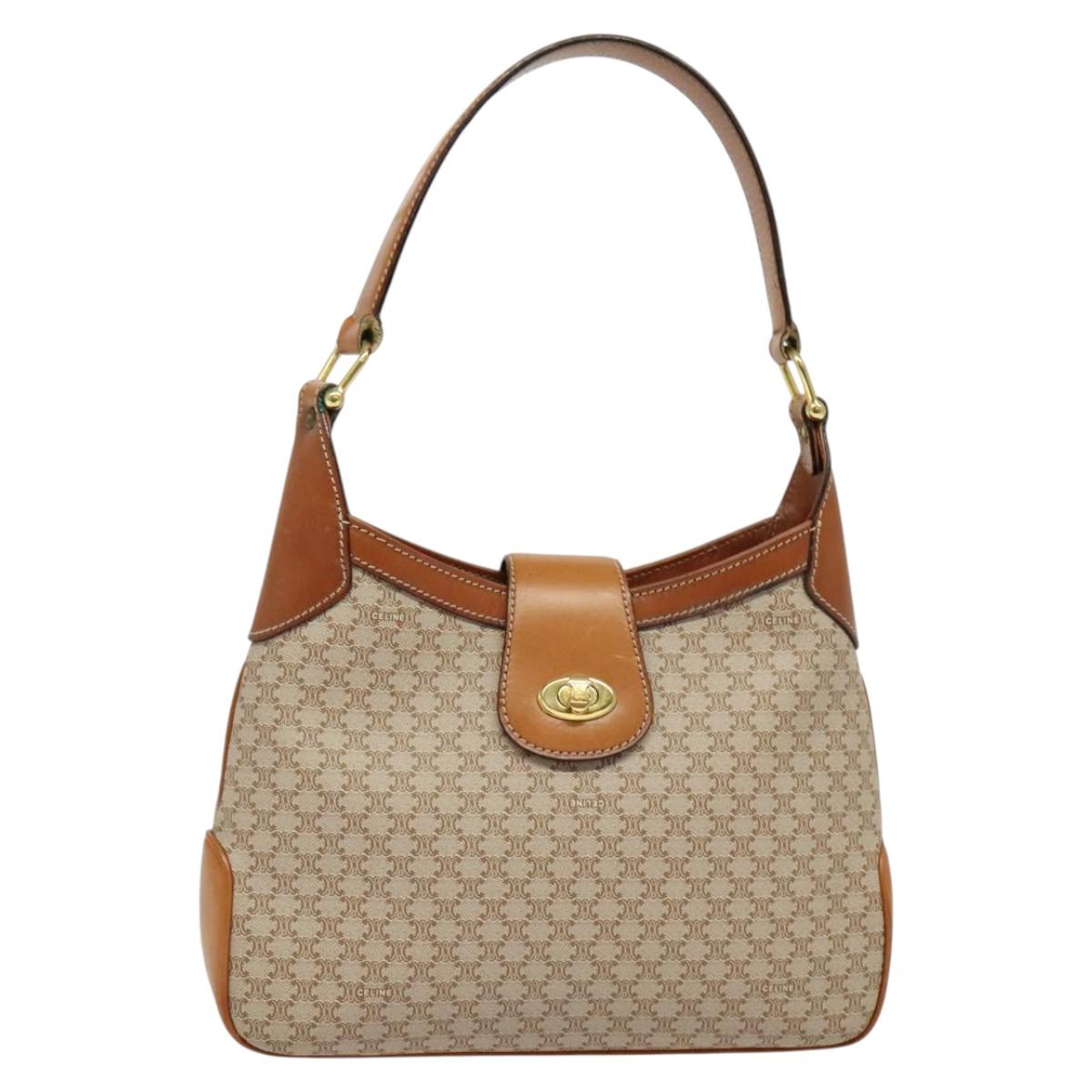 CELINE Macadam Canvas Shoulder Bag PVC Beige Gold Auth ep10790