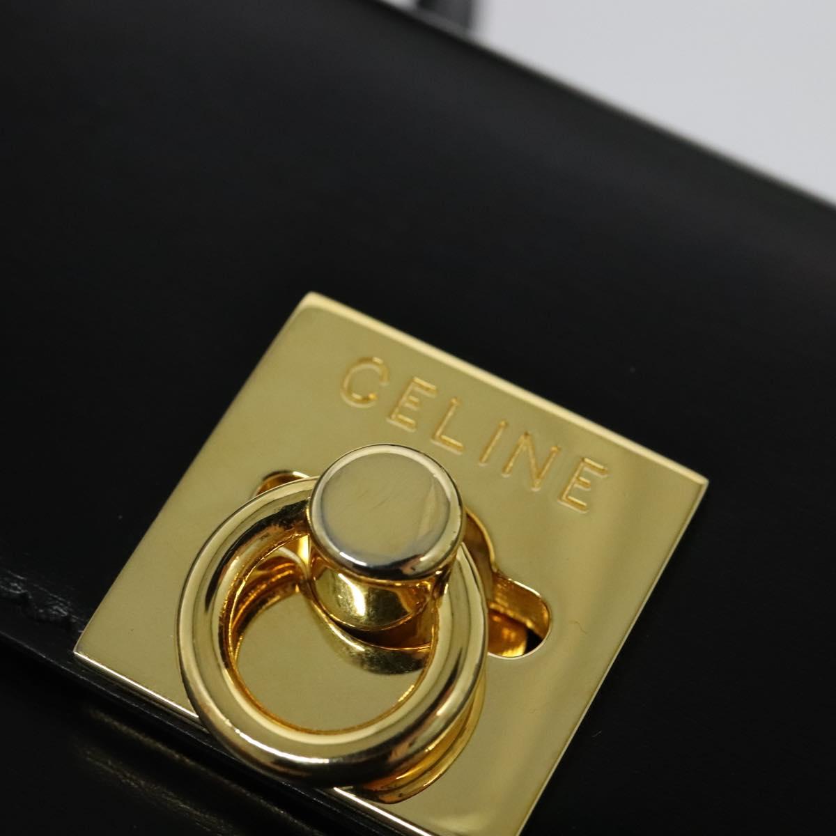 CELINE Hand Bag Leather 2way Black Gold Auth ep10800