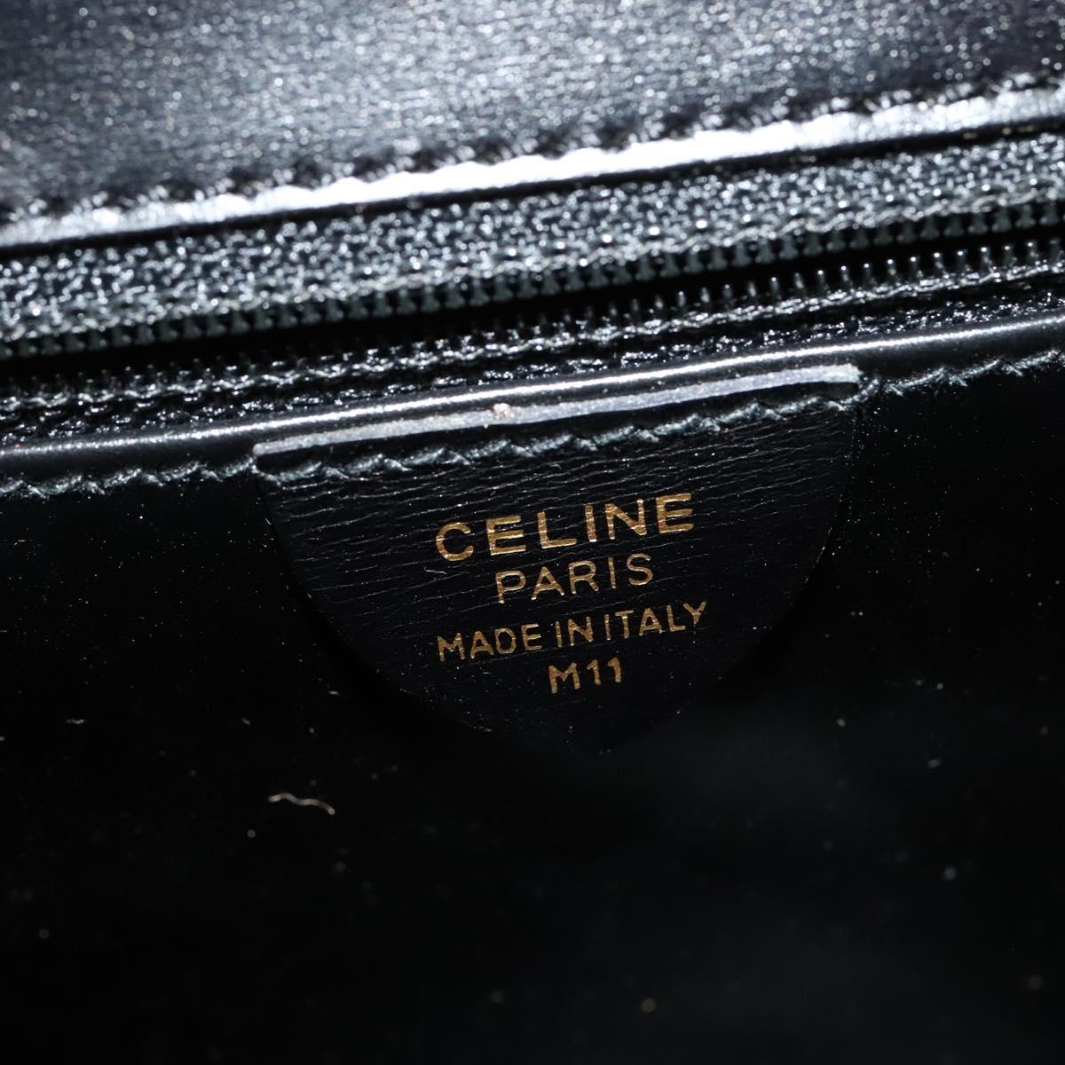 CELINE Hand Bag Leather 2way Black Gold Auth ep10800