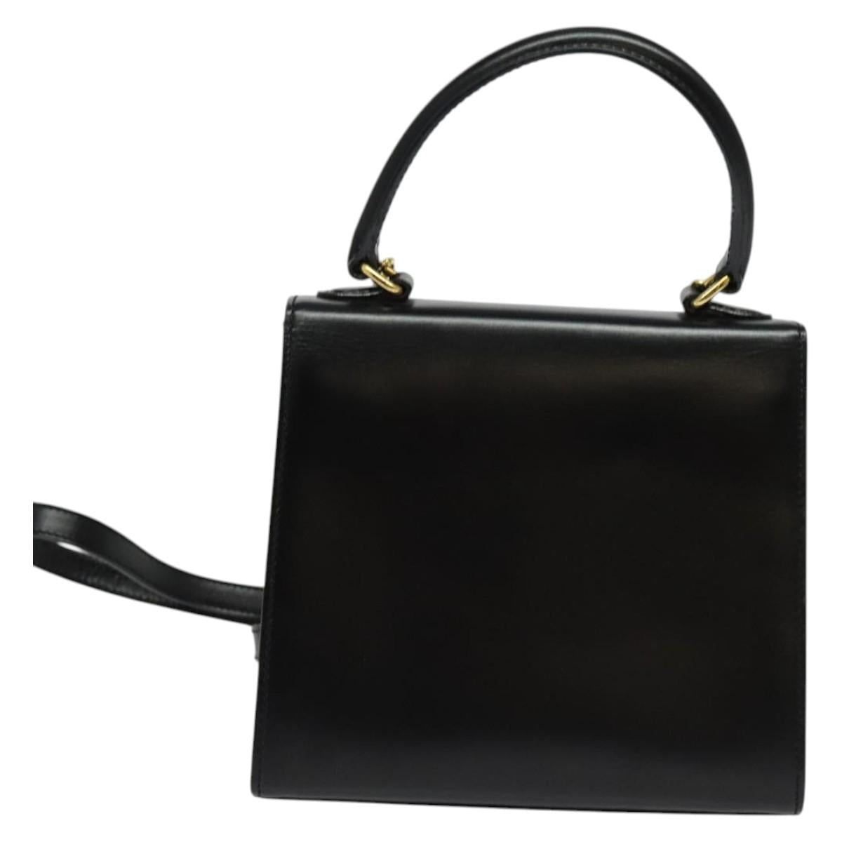 CELINE Hand Bag Leather 2way Black Gold Auth ep10800