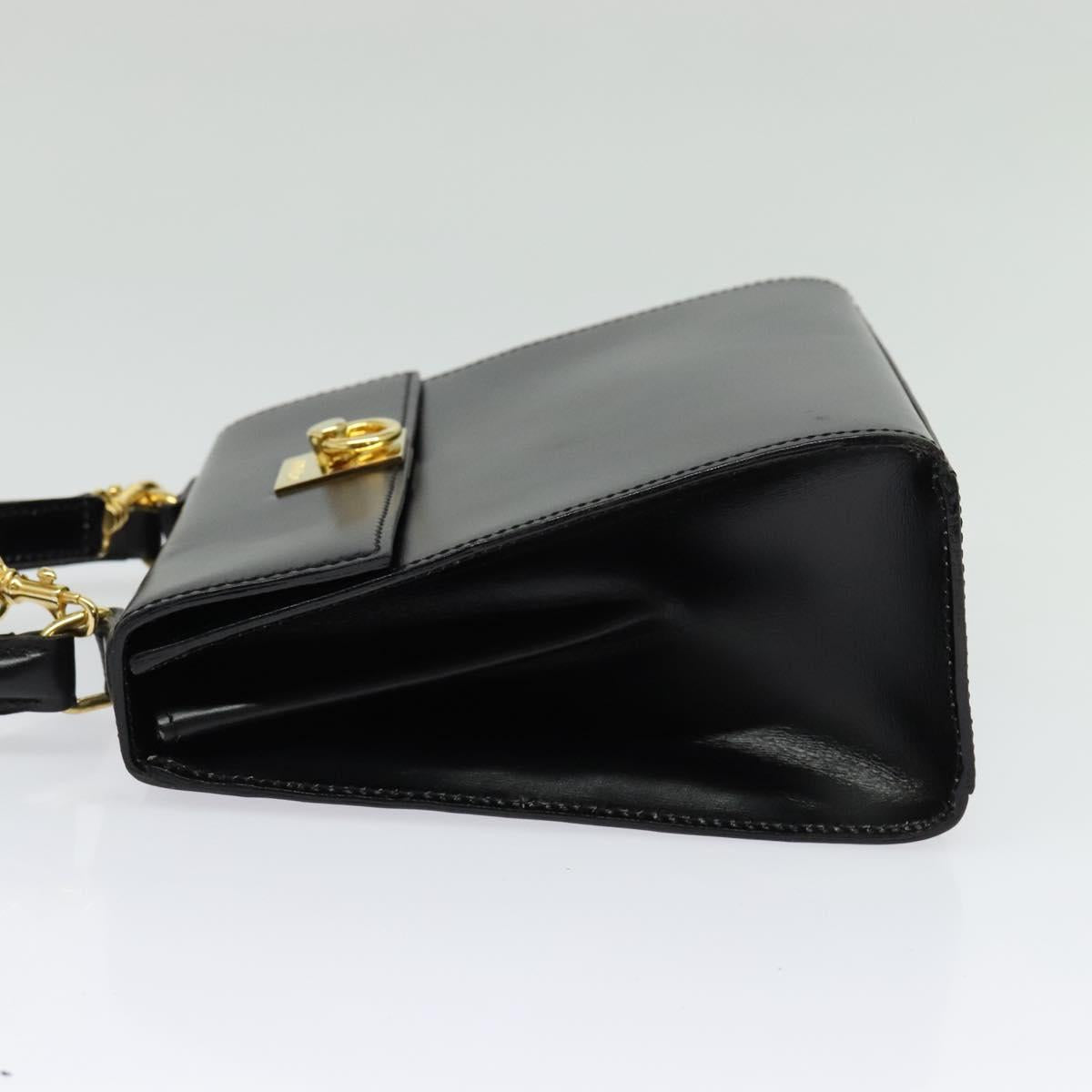 CELINE Hand Bag Leather 2way Black Gold Auth ep10800