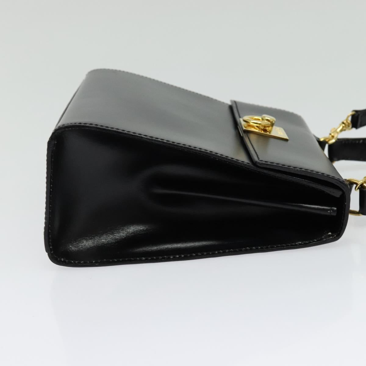 CELINE Hand Bag Leather 2way Black Gold Auth ep10800