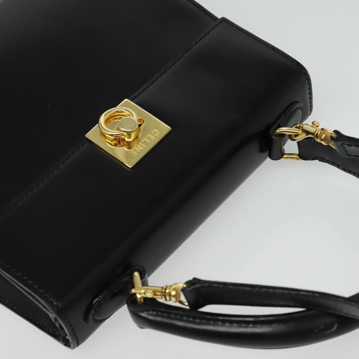 CELINE Hand Bag Leather 2way Black Gold Auth ep10800