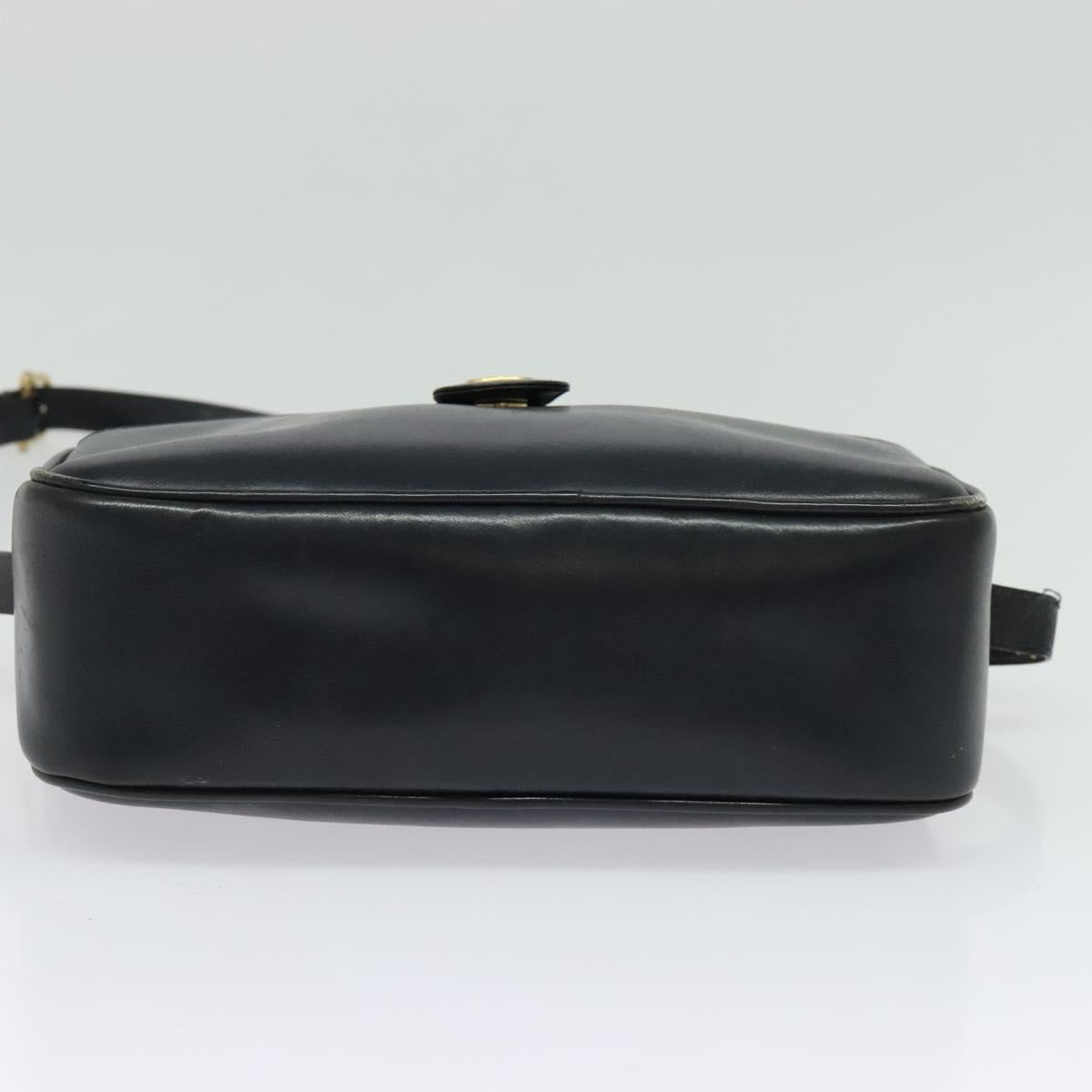 CELINE Shoulder Bag Leather Navy Gold Auth ep10804