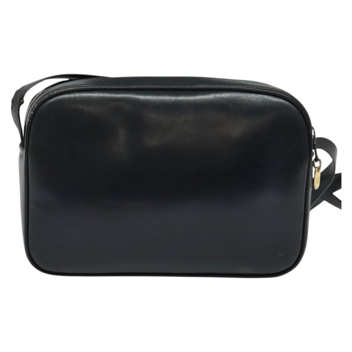 CELINE Shoulder Bag Leather Navy Gold Auth ep10804