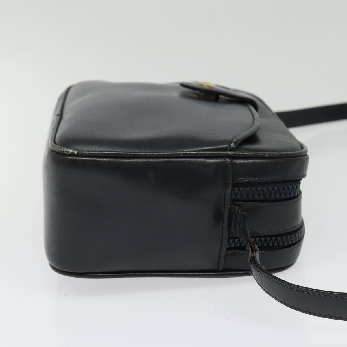 CELINE Shoulder Bag Leather Navy Gold Auth ep10804