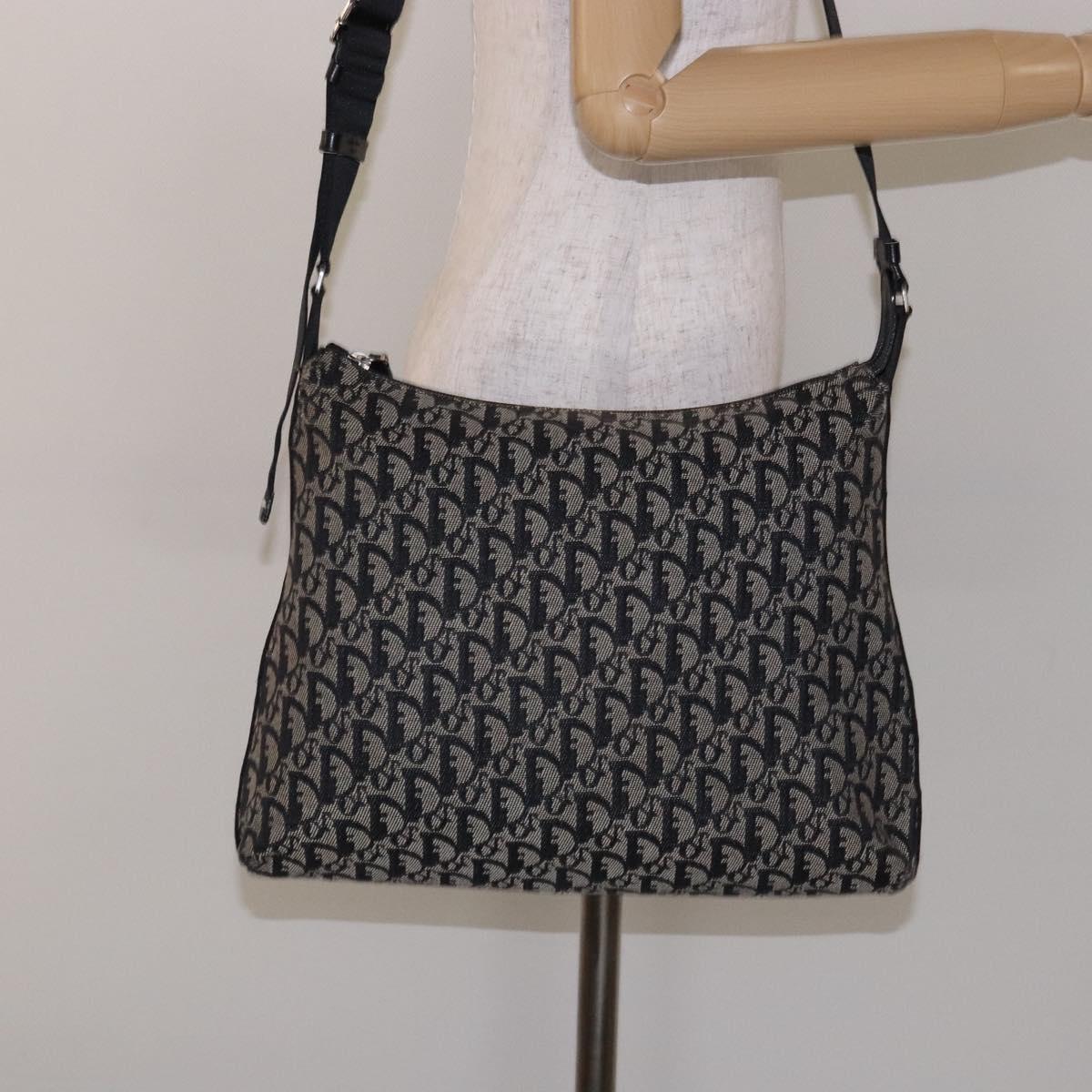 Christian Dior Trotter Canvas Shoulder Bag Black Silver Auth ep10805