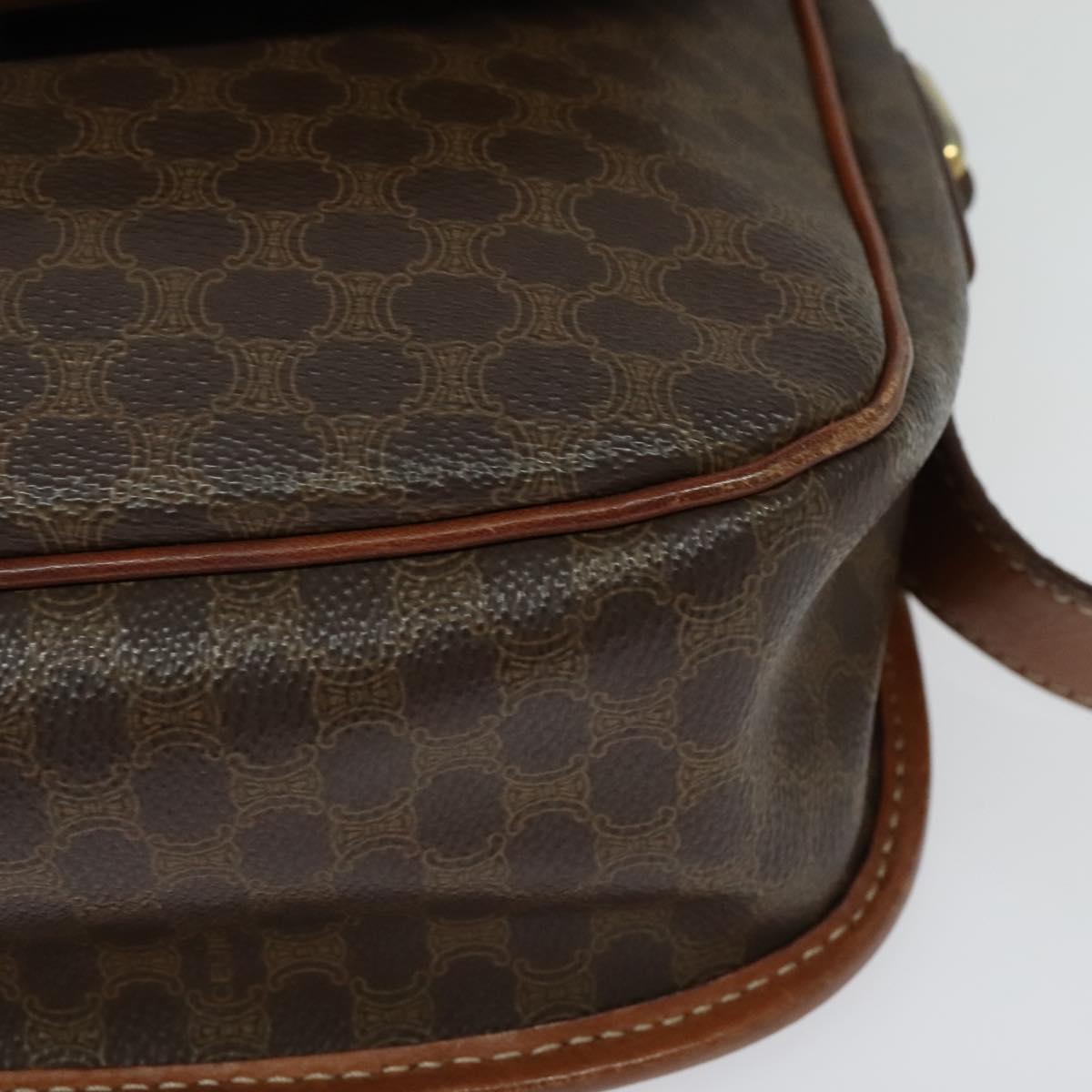 CELINE Macadam Canvas Shoulder Bag PVC Leather Brown Gold Auth ep10815