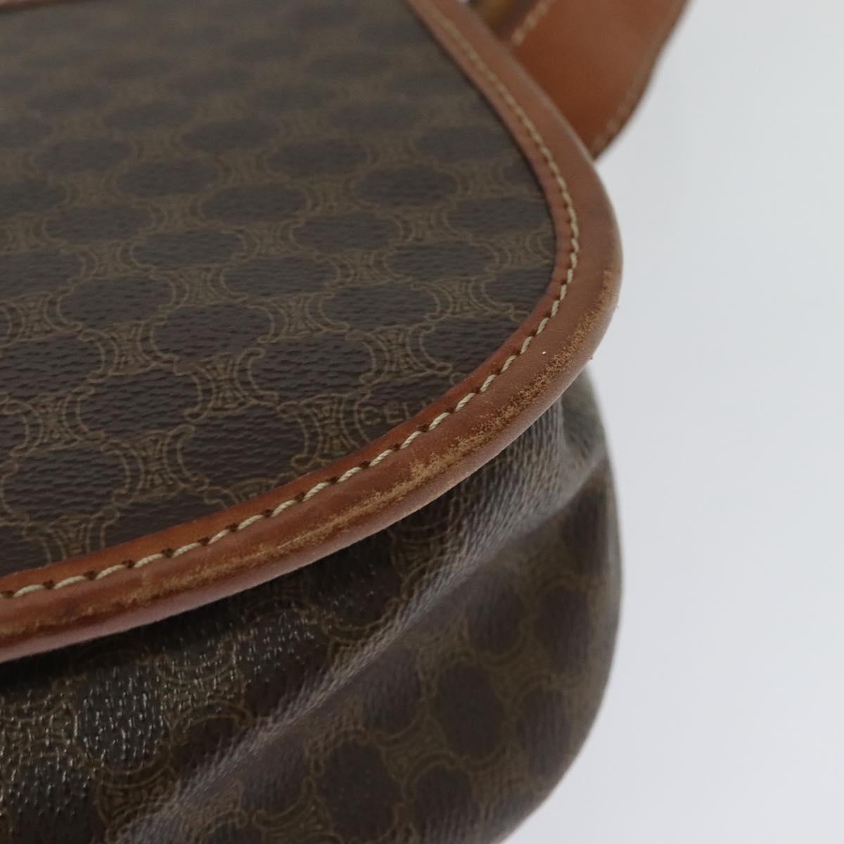 CELINE Macadam Canvas Shoulder Bag PVC Leather Brown Gold Auth ep10815
