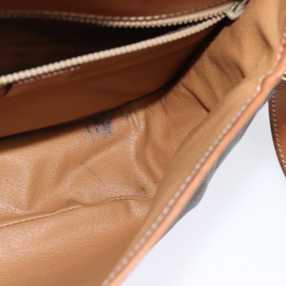 CELINE Macadam Canvas Shoulder Bag PVC Leather Brown Gold Auth ep10815