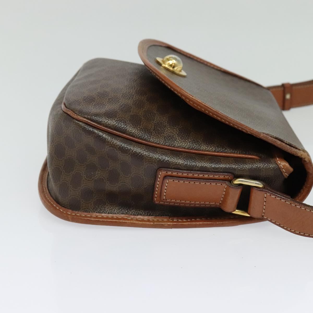 CELINE Macadam Canvas Shoulder Bag PVC Leather Brown Gold Auth ep10815