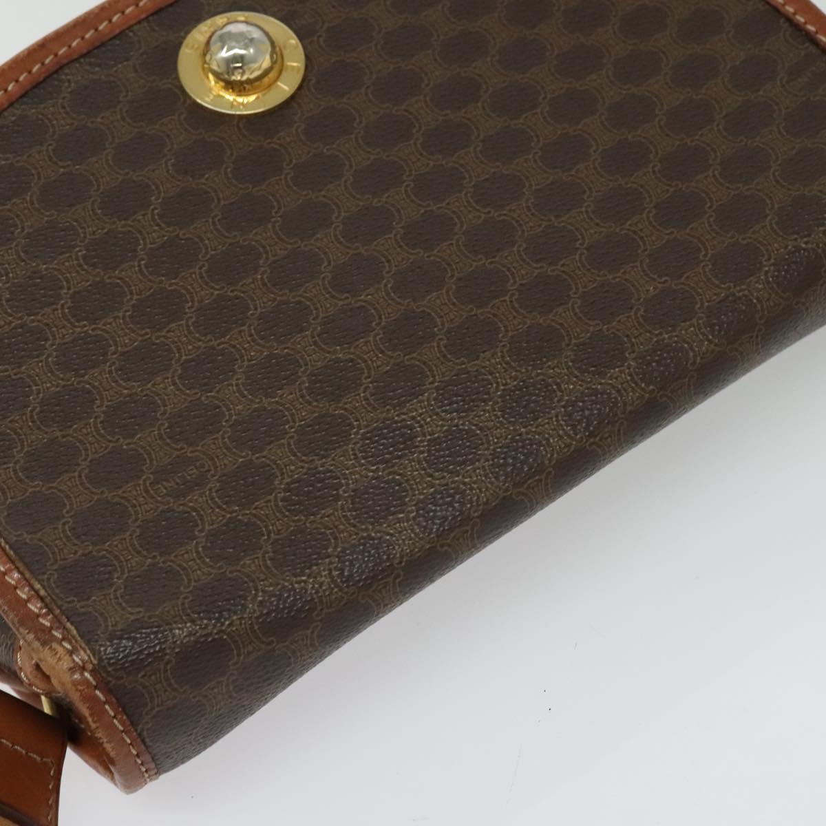 CELINE Macadam Canvas Shoulder Bag PVC Leather Brown Gold Auth ep10815