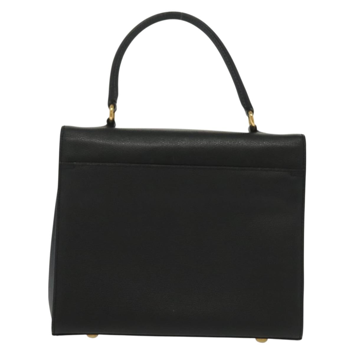 CELINE Hand Bag Leather Black Gold Auth ep10817