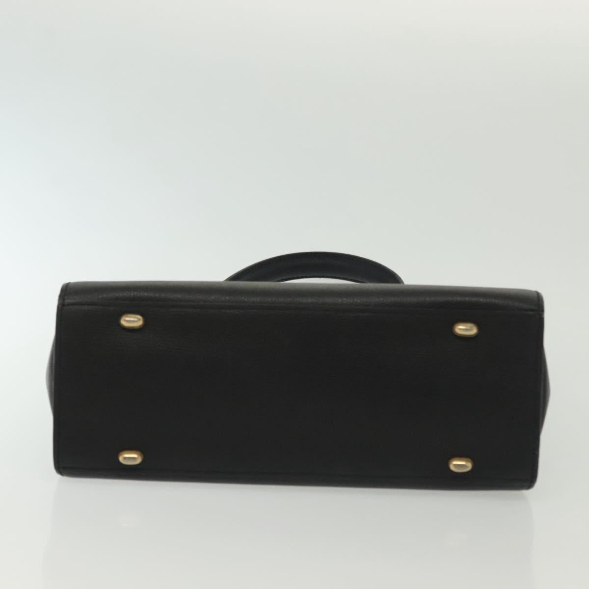 CELINE Hand Bag Leather Black Gold Auth ep10817