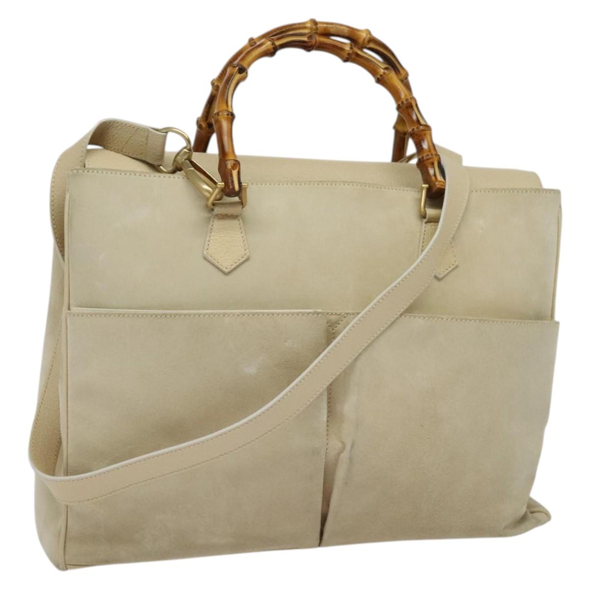 GUCCI Bamboo Hand Bag Suede 2way Beige Gold 002 2855 0322 0 Auth ep10823