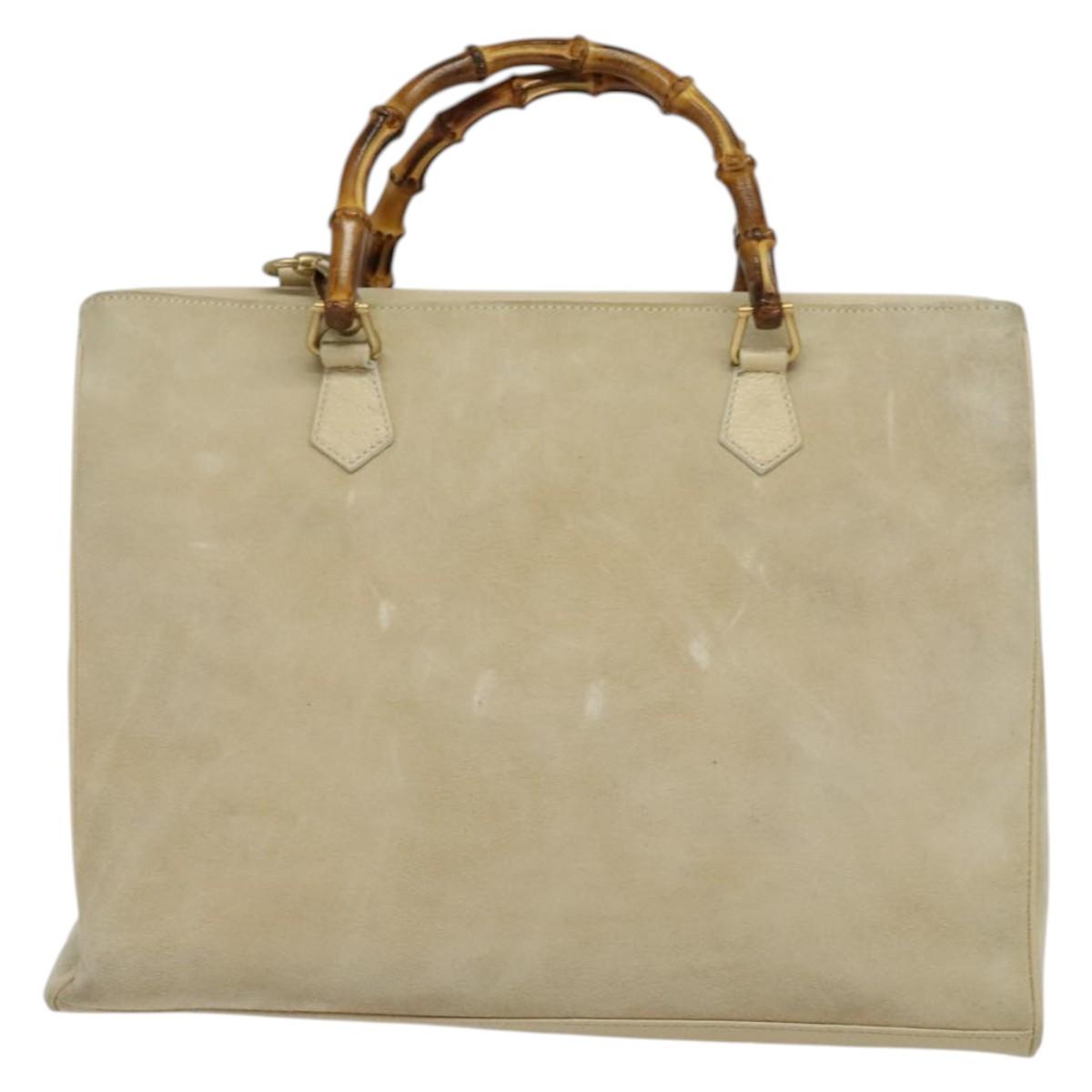 GUCCI Bamboo Hand Bag Suede 2way Beige Gold 002 2855 0322 0 Auth ep10823