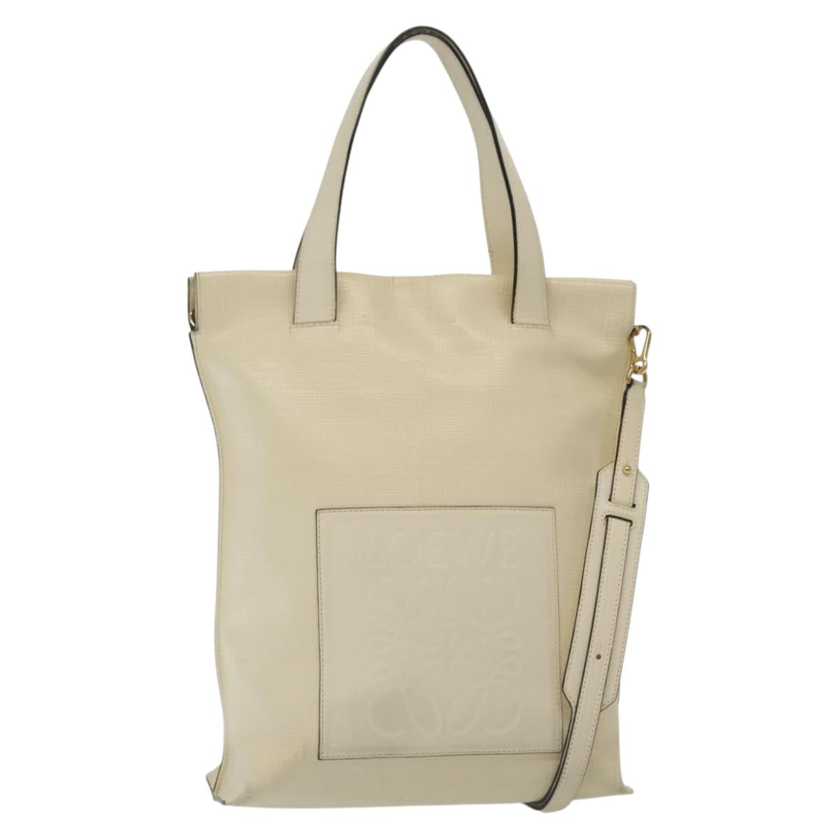 LOEWE Anagram Tote Bag Leather 2way White Gold Auth ep10824