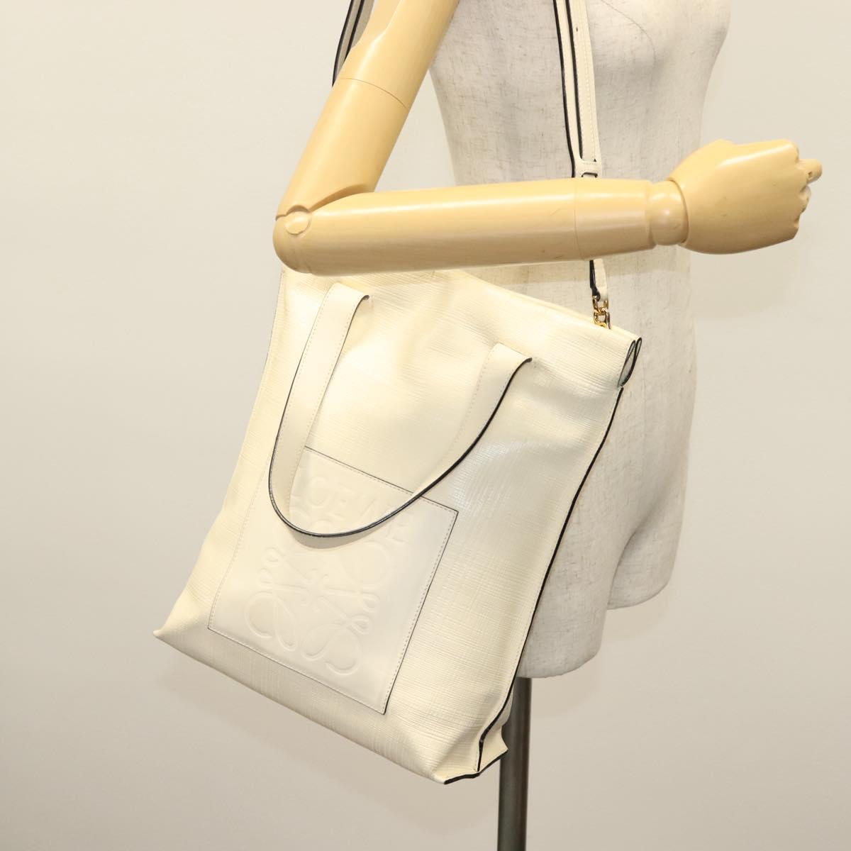 LOEWE Anagram Tote Bag Leather 2way White Gold Auth ep10824