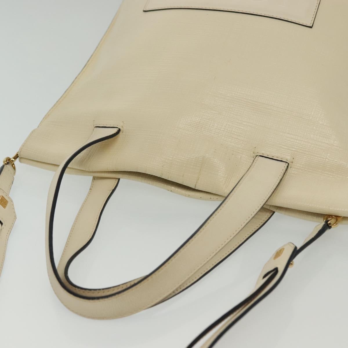 LOEWE Anagram Tote Bag Leather 2way White Gold Auth ep10824
