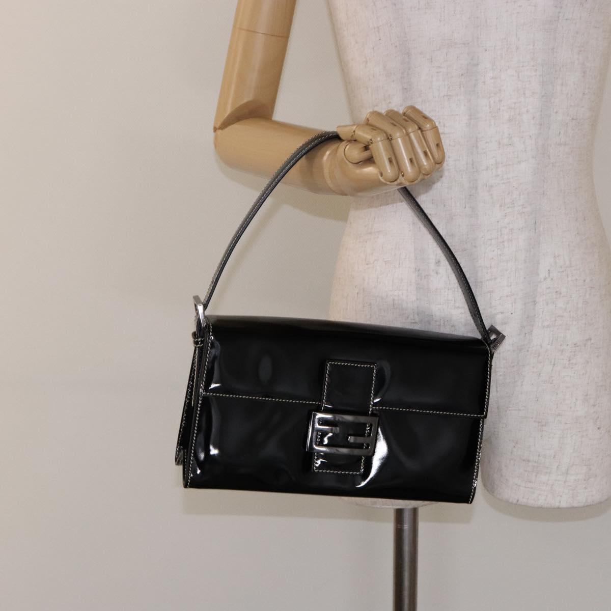 FENDI Mamma Baguette Shoulder Bag Enamel Black Auth ep10832