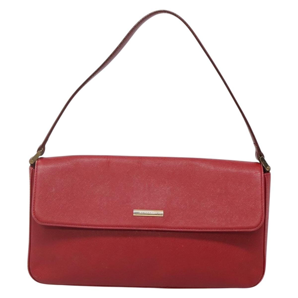 BURBERRY Hand Bag Leather Red Gold Auth ep10833