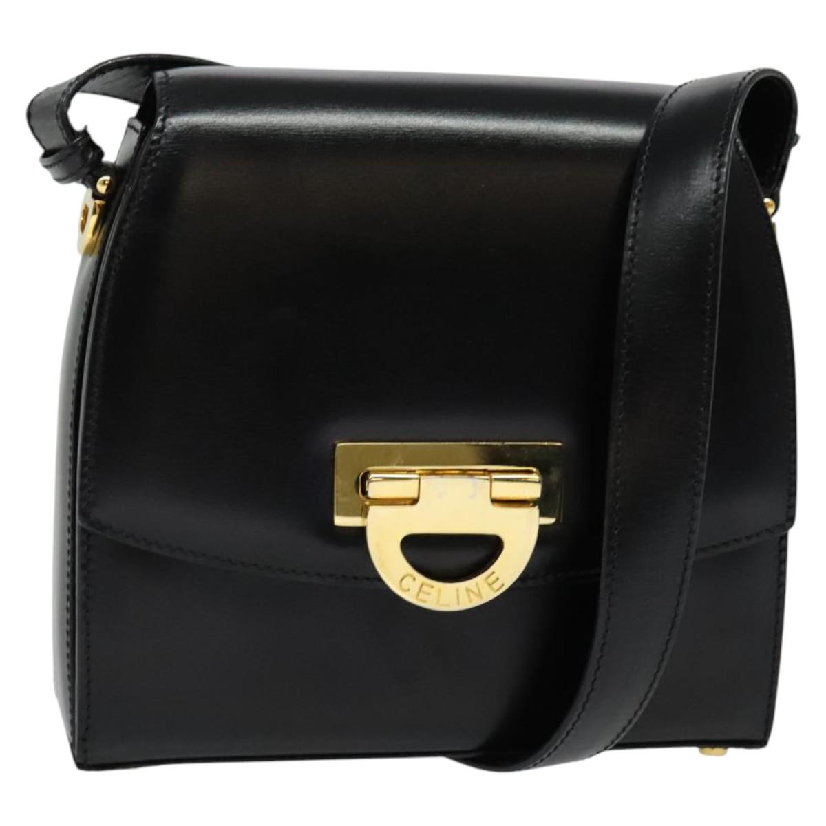 CELINE Shoulder Bag Leather Black Gold Auth ep10841