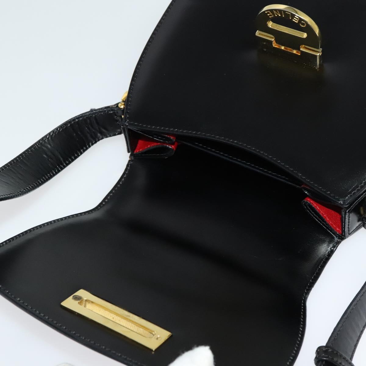 CELINE Shoulder Bag Leather Black Gold Auth ep10841
