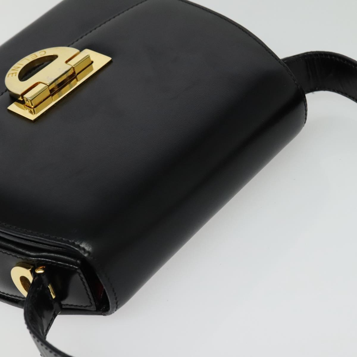 CELINE Shoulder Bag Leather Black Gold Auth ep10841