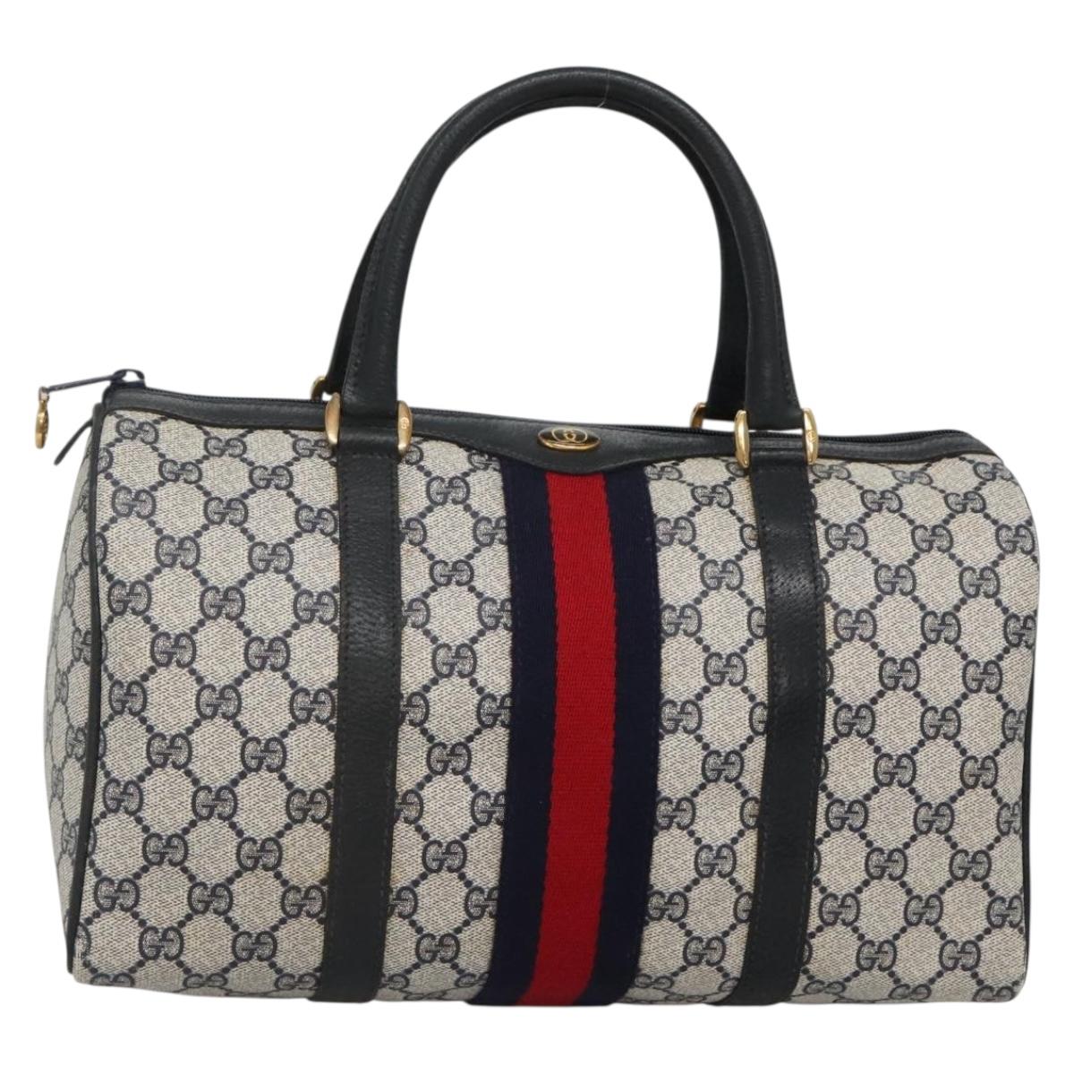GUCCI GG Supreme Sherry Line Boston Bag PVC Navy Gold Auth ep10844