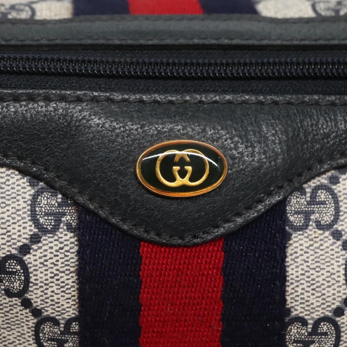 GUCCI GG Supreme Sherry Line Boston Bag PVC Navy Gold Auth ep10844