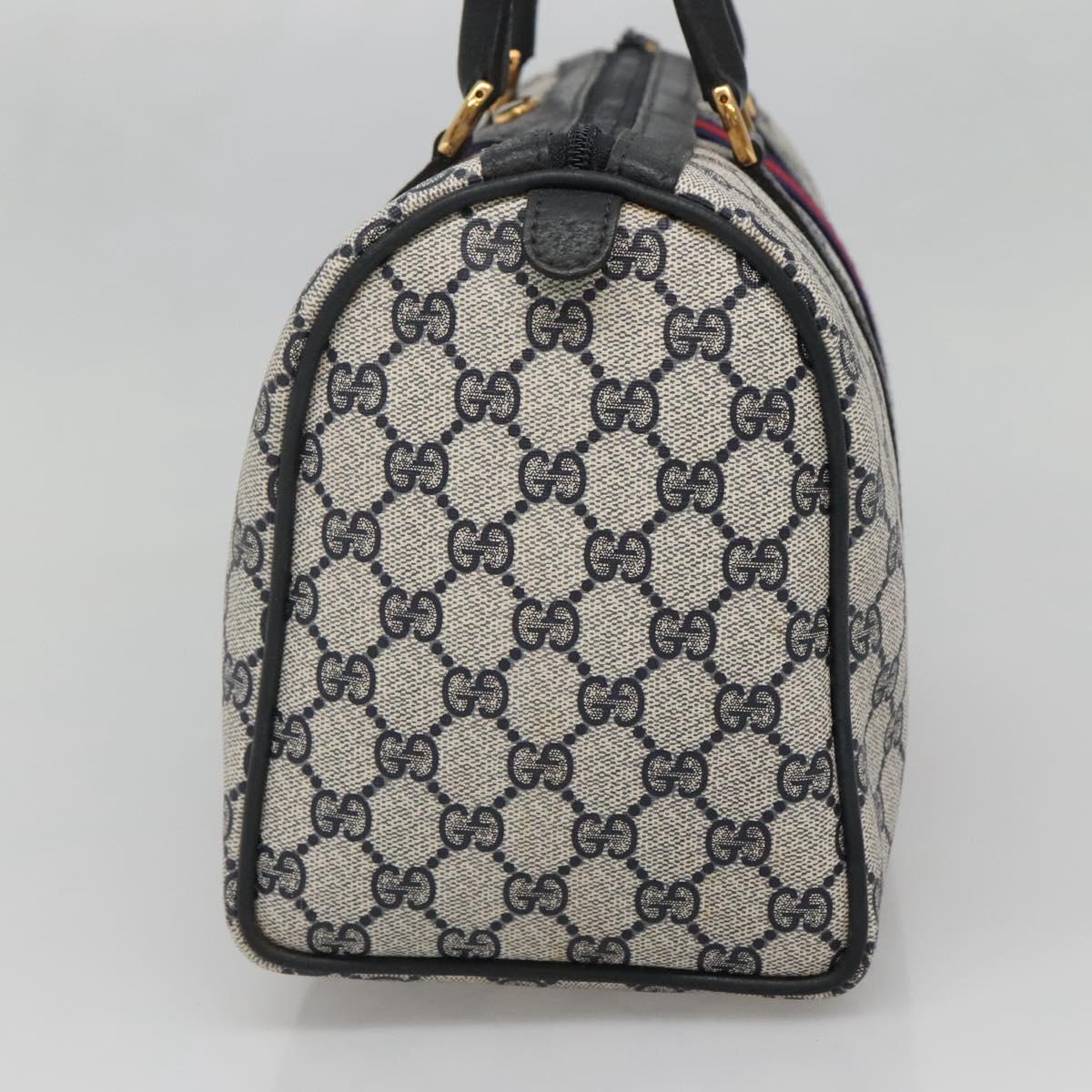 GUCCI GG Supreme Sherry Line Boston Bag PVC Navy Gold Auth ep10844