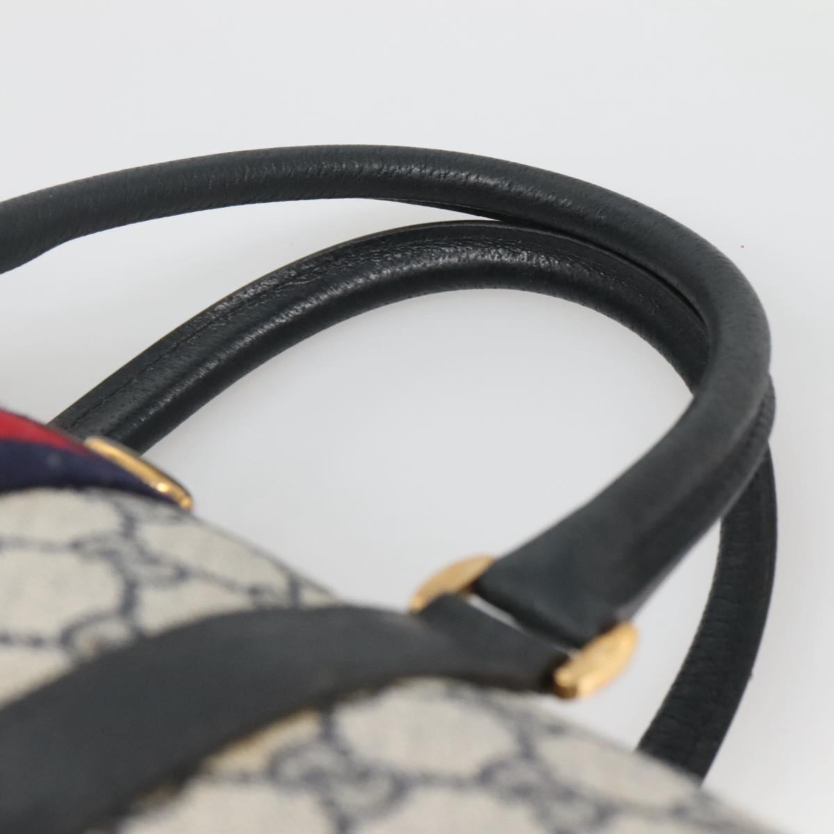GUCCI GG Supreme Sherry Line Boston Bag PVC Navy Gold Auth ep10844