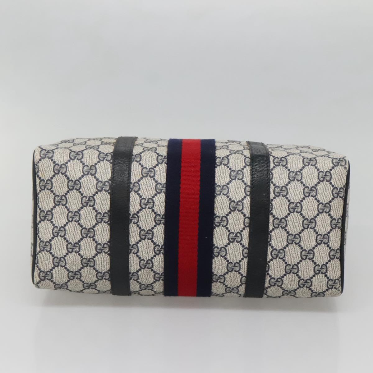 GUCCI GG Supreme Sherry Line Boston Bag PVC Navy Gold Auth ep10844
