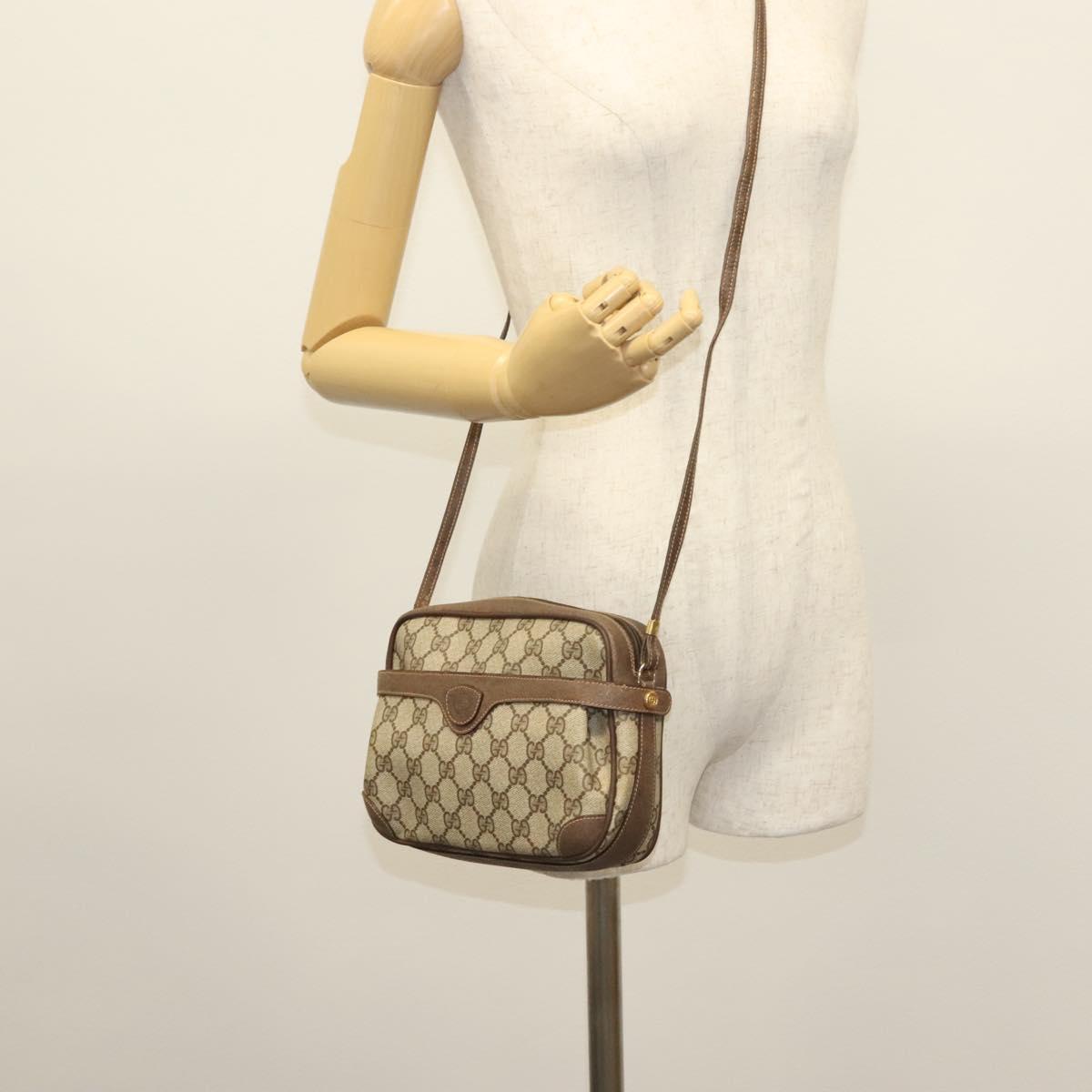 GUCCI GG Supreme Shoulder Bag PVC Beige Gold Auth ep10845