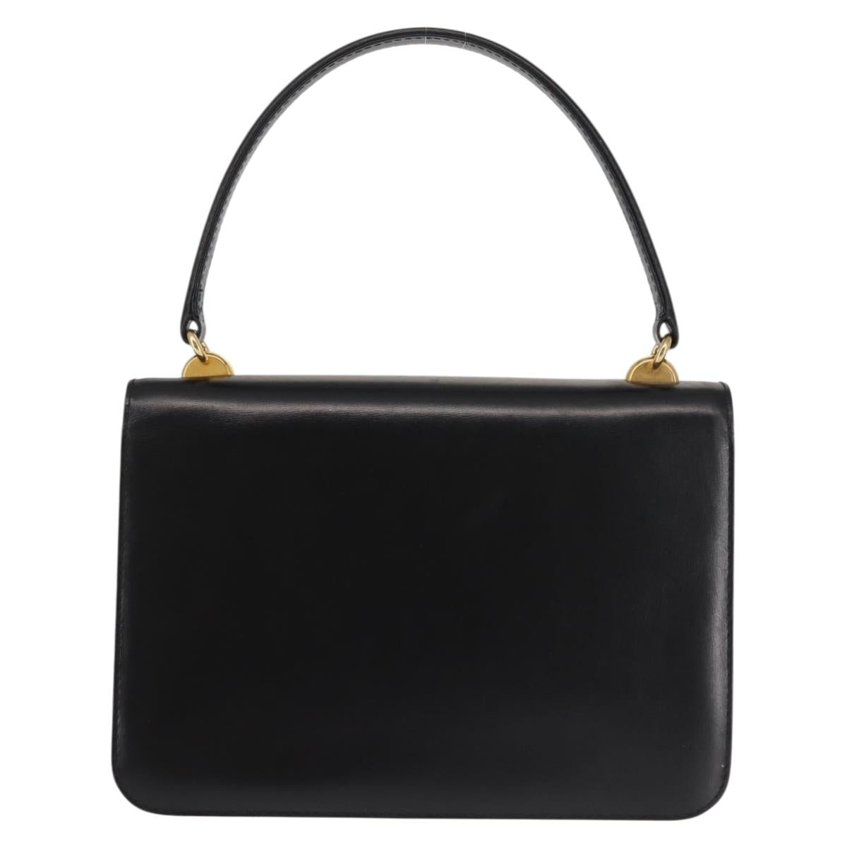 GUCCI Hand Bag Leather Black Gold Auth ep10849