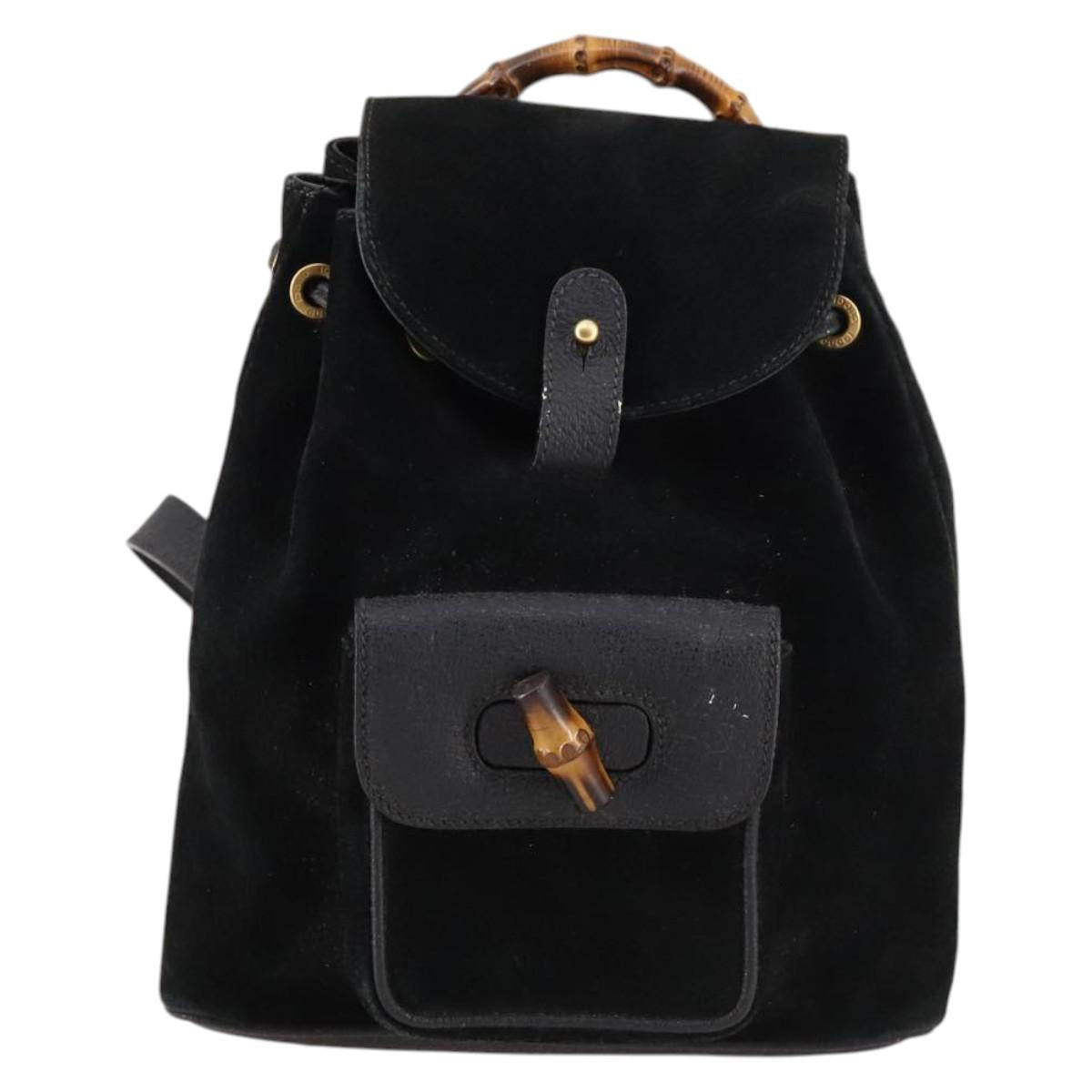GUCCI Bamboo Backpack Suede Black Gold 003 2058 0030 Auth ep10853