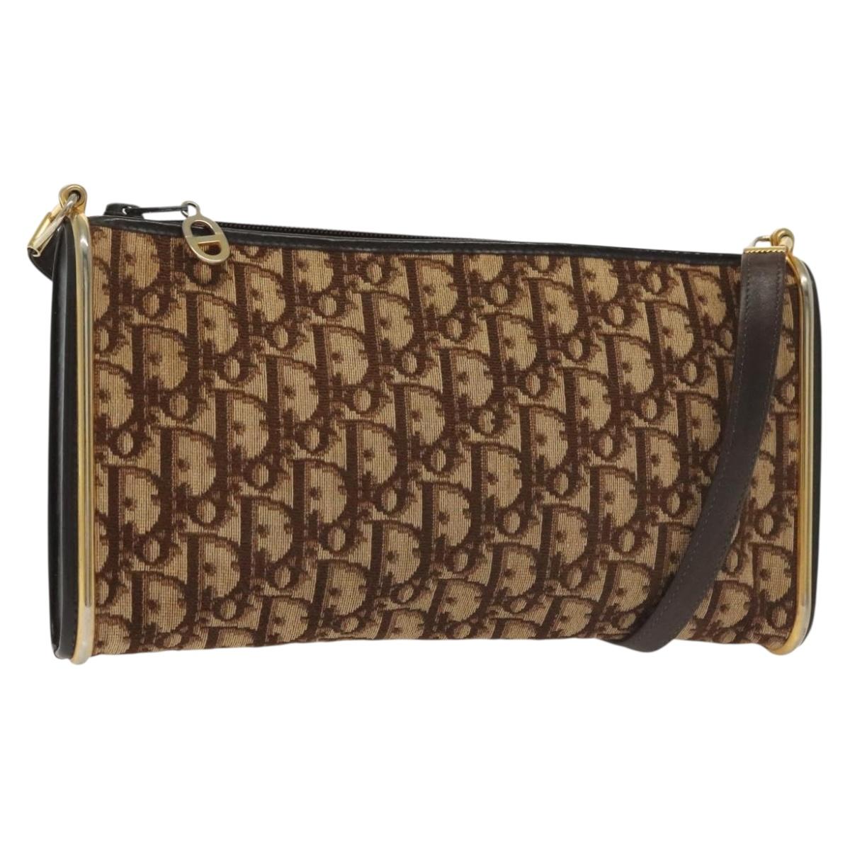 Christian Dior Trotter Canvas Shoulder Bag Brown Gold Auth ep10855