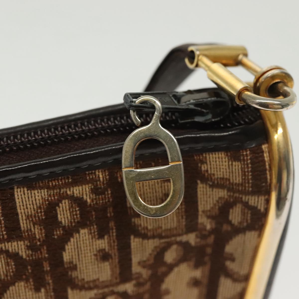 Christian Dior Trotter Canvas Shoulder Bag Brown Gold Auth ep10855