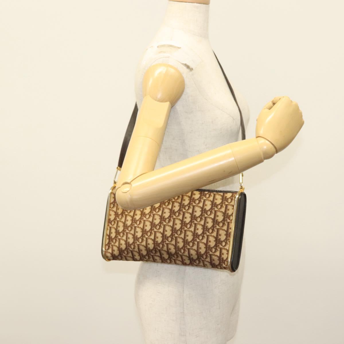 Christian Dior Trotter Canvas Shoulder Bag Brown Gold Auth ep10855
