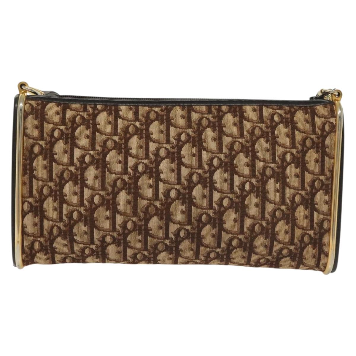 Christian Dior Trotter Canvas Shoulder Bag Brown Gold Auth ep10855