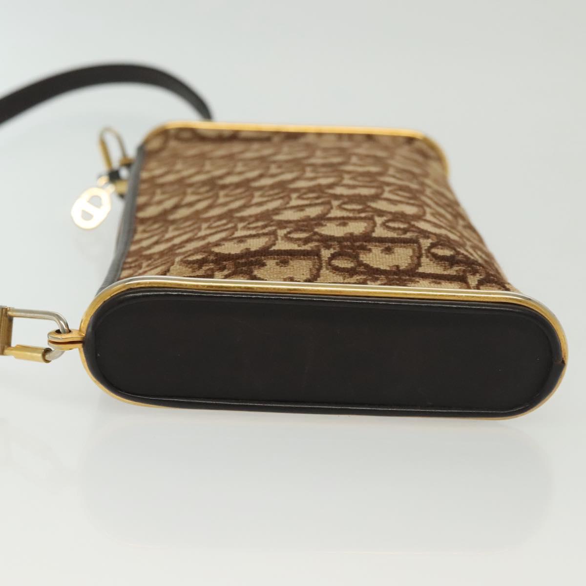 Christian Dior Trotter Canvas Shoulder Bag Brown Gold Auth ep10855