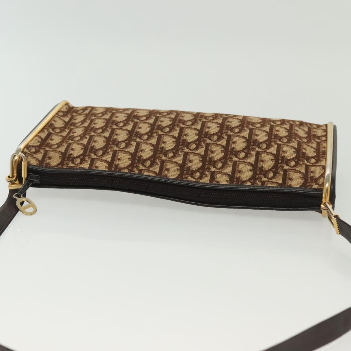 Christian Dior Trotter Canvas Shoulder Bag Brown Gold Auth ep10855