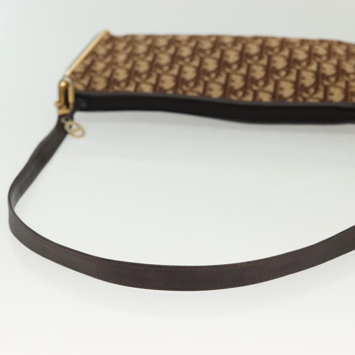 Christian Dior Trotter Canvas Shoulder Bag Brown Gold Auth ep10855