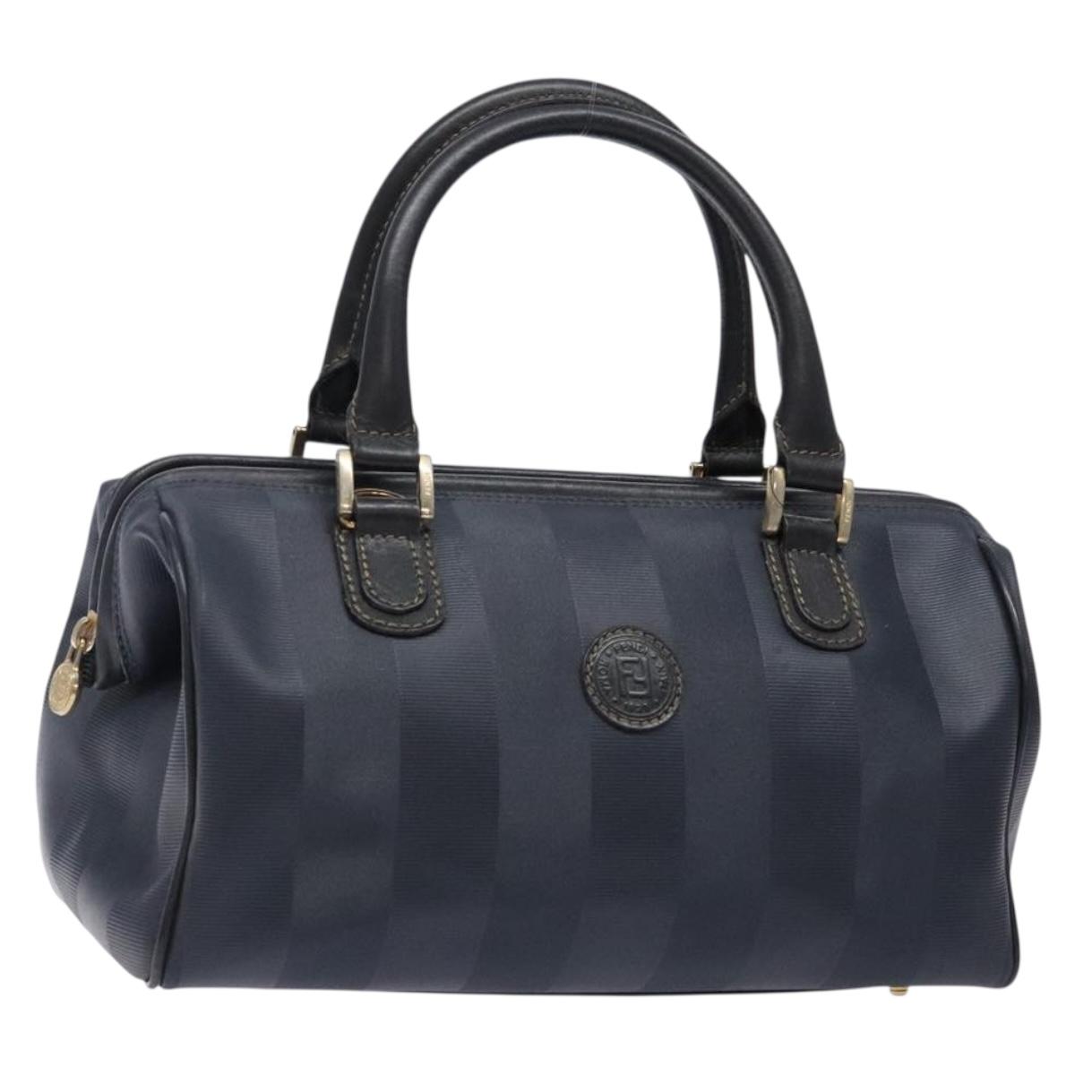 FENDI Pecan Canvas Hand Bag Navy Gold Auth ep10858
