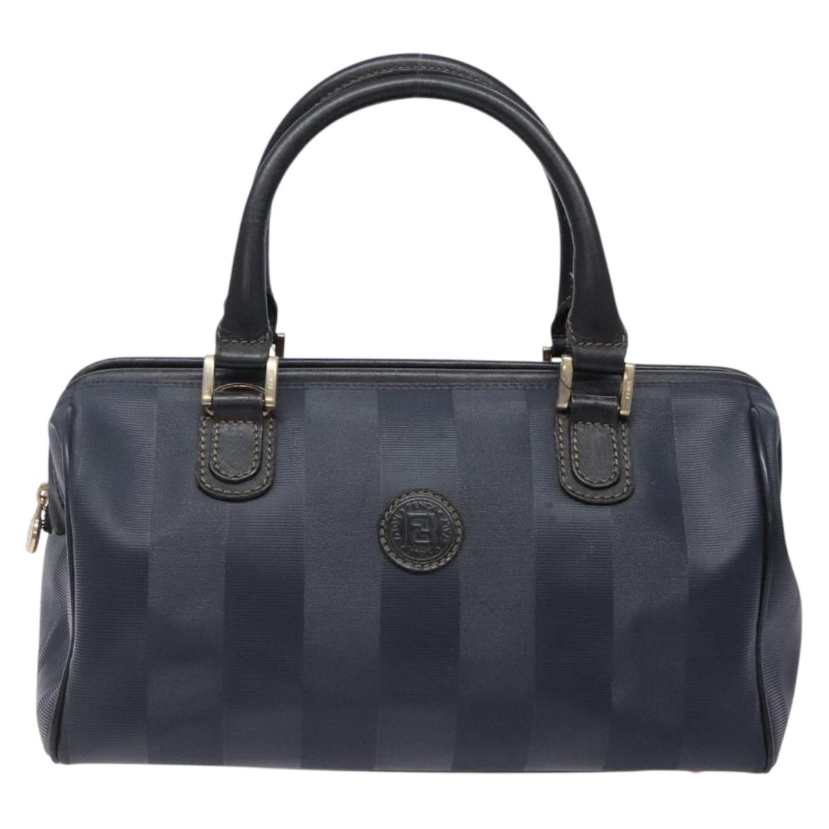 FENDI Pecan Canvas Hand Bag Navy Gold Auth ep10858