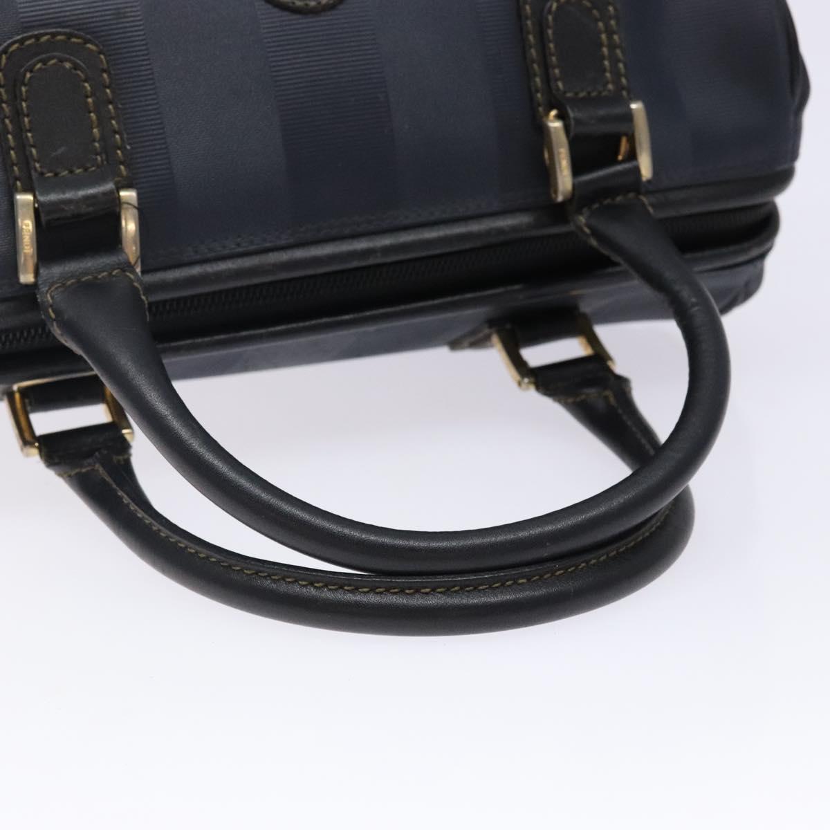 FENDI Pecan Canvas Hand Bag Navy Gold Auth ep10858