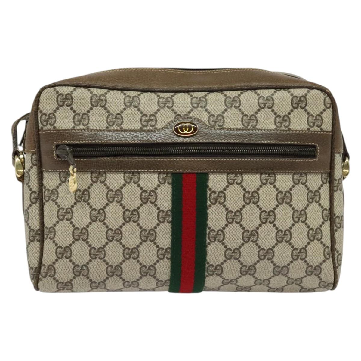 GUCCI GG Supreme Web Sherry Line Shoulder Bag PVC Beige Gold Red Auth ep10859